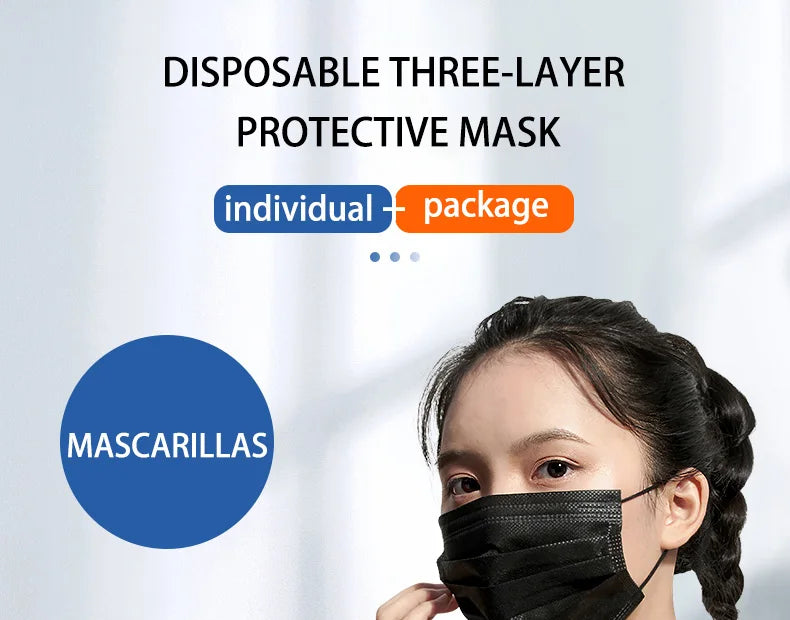 10–500 Pcs Black Disposable Face Masks – 3-Ply Anti-Dust Masks for Adults, Individually Wrapped, Breathable & Comfortable