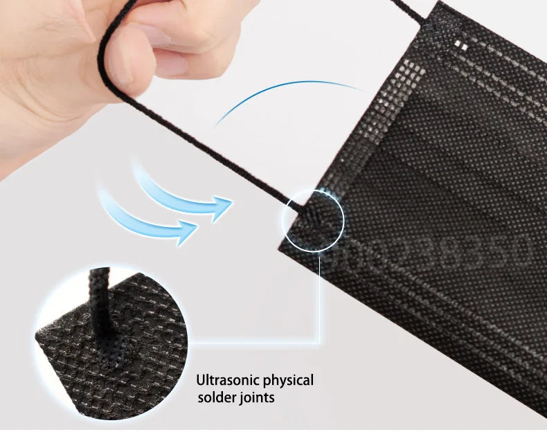 10–500 Pcs Black Disposable Face Masks – 3-Ply Anti-Dust Masks for Adults, Individually Wrapped, Breathable & Comfortable