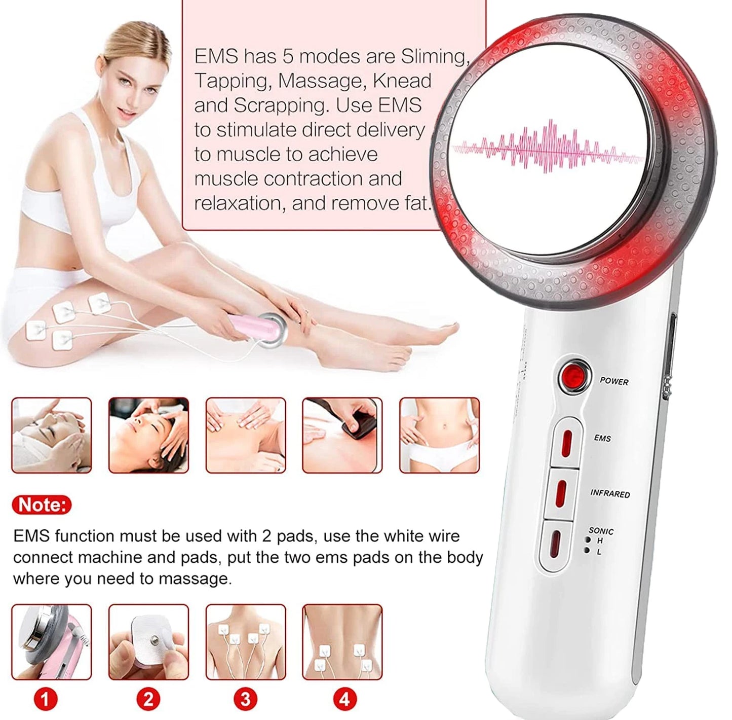 3-in-1 Ultrasonic Body Massager & Skin Firming Device – Microcurrent & Infrared