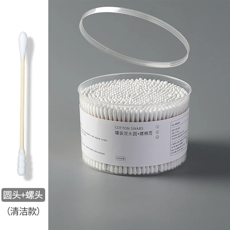 500pcs Double-Head Wooden Cotton Swabs – Makeup & Ear Cleaning Cotton Buds for Nose, Ears, Lipstick Application, and Beauty Tools