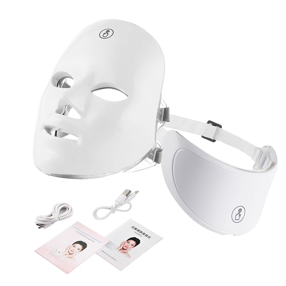 Rechargeable 7-Color LED Facial & Neck Beauty Massager – Skin Rejuvenation & Toning Device
