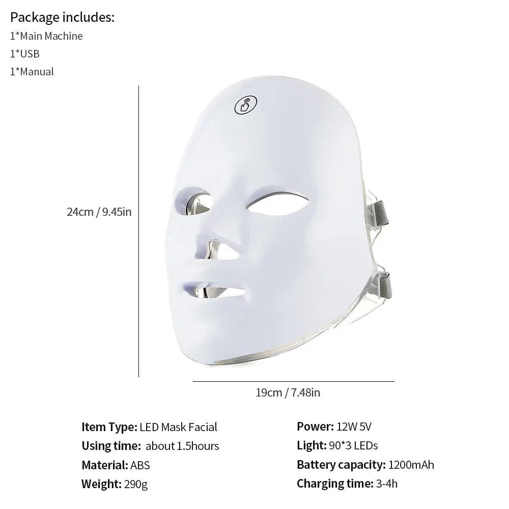 Rechargeable 7-Color LED Facial & Neck Beauty Massager – Skin Rejuvenation & Toning Device