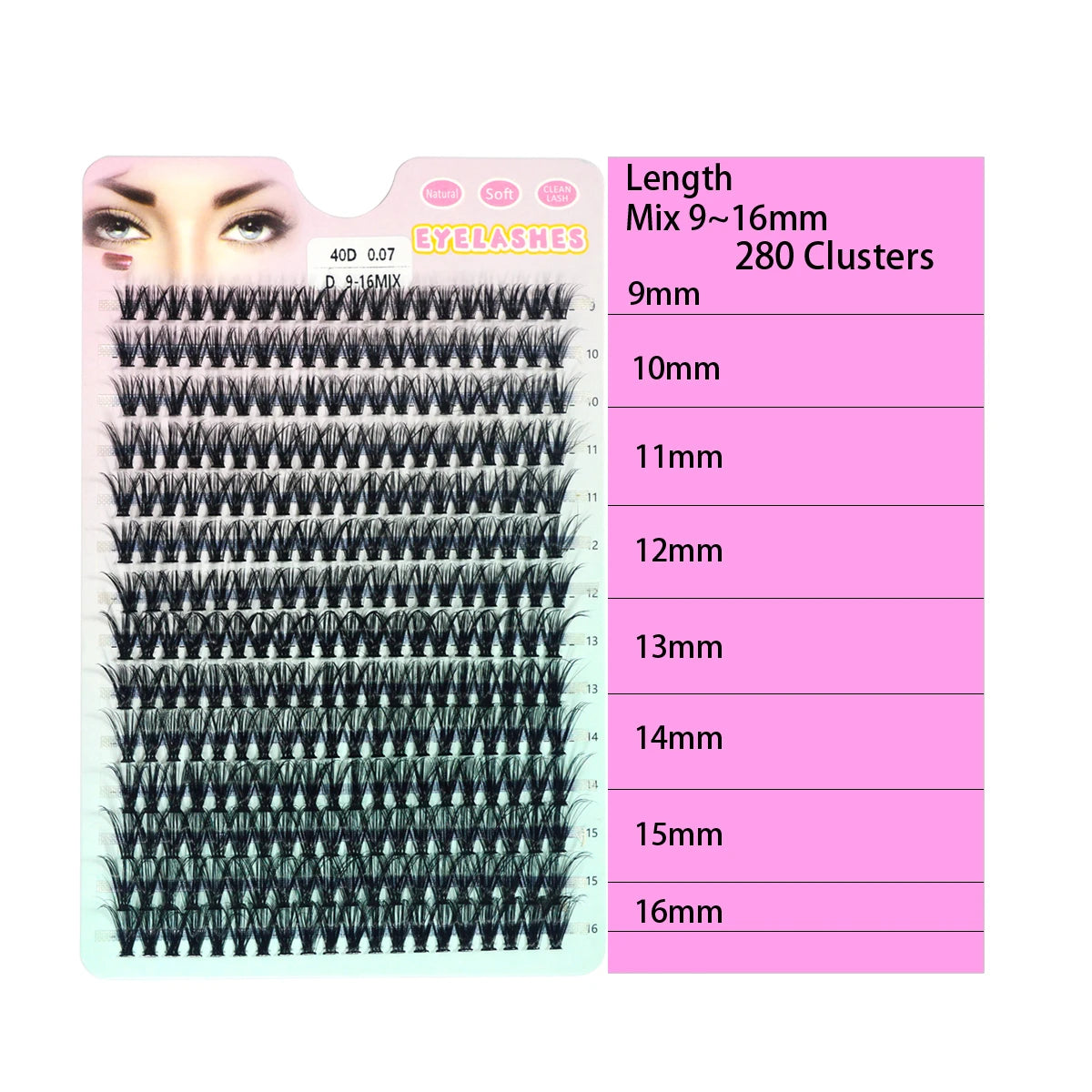 280 PCS DIY Lash Clusters – Individual Eyelash Extensions 10D/20D/30D/40D D Curl 9–16mm