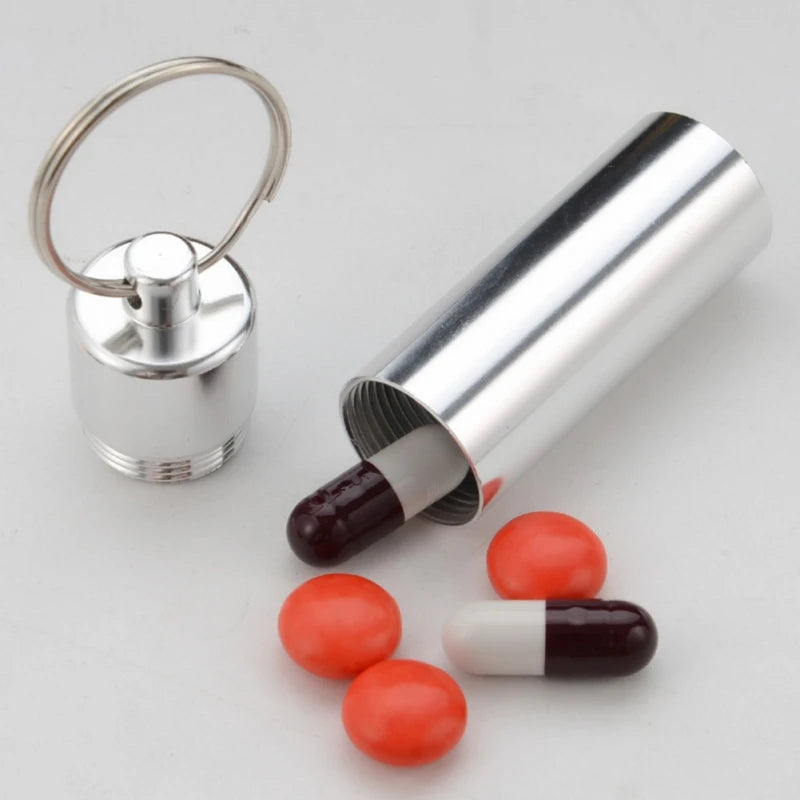 Waterproof Aluminum Pill Box – Portable Medicine Case with Keychain for Travel, Outdoor, and Emergency Use