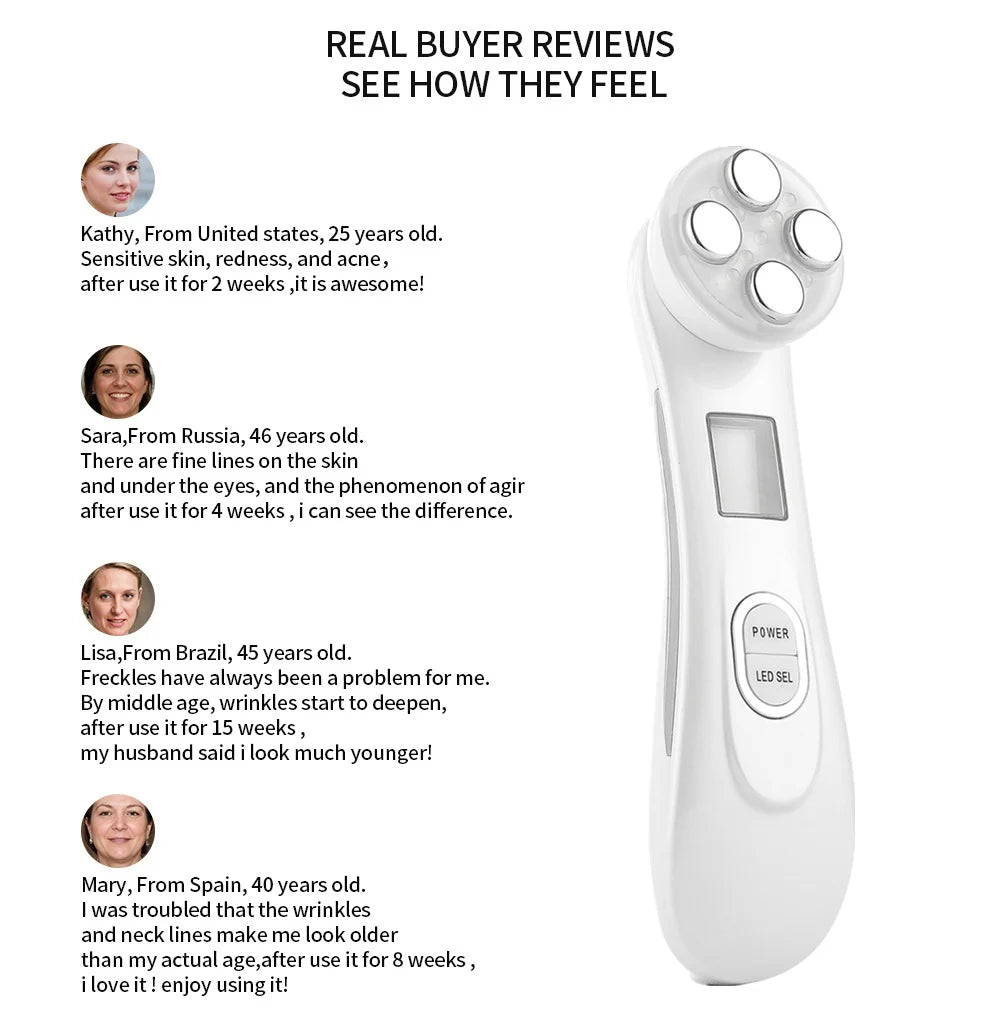 5-in-1 RF EMS LED Photon Beauty Device – Skin Lifting, Anti-Wrinkle & Tightening Facial Massager