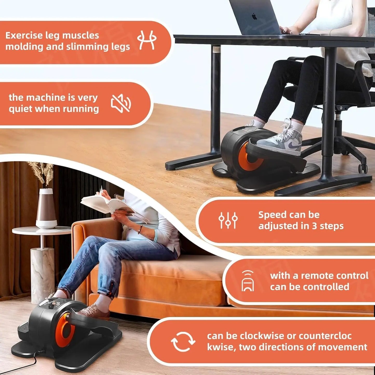 Under Desk Elliptical - Portable Leg Exerciser for Seniors, Compact Seated Elliptical with Remote Control, LCD Display Electric