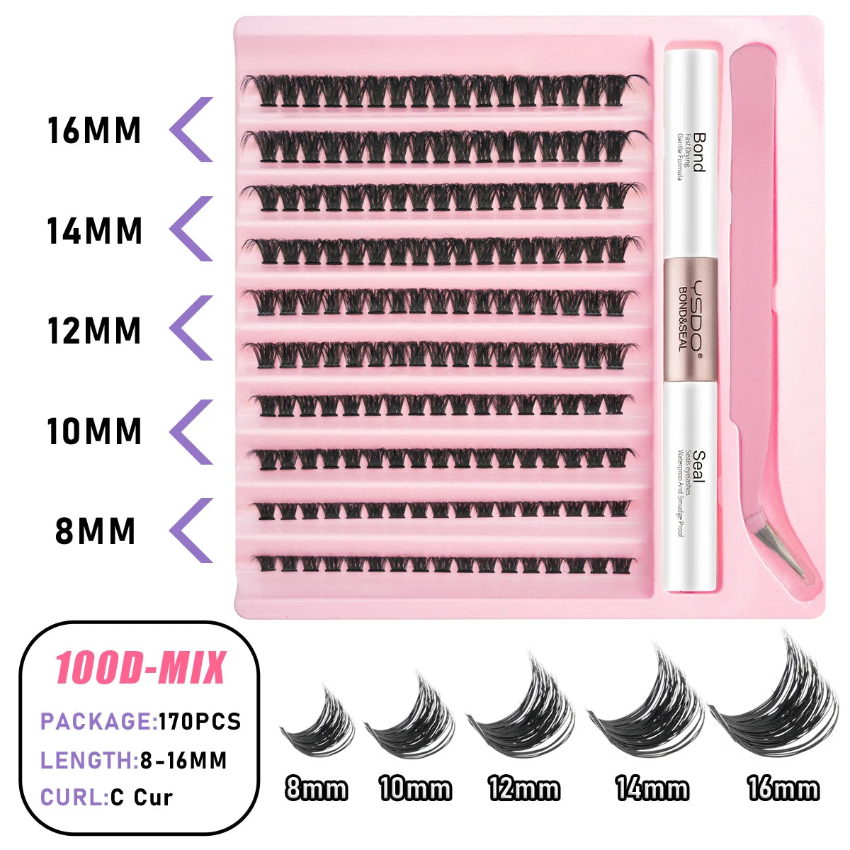 DIY Lash Clusters Extension Kit – Individual Eyelash Set (5–16mm) with Bond, Seal & Applicator Tool