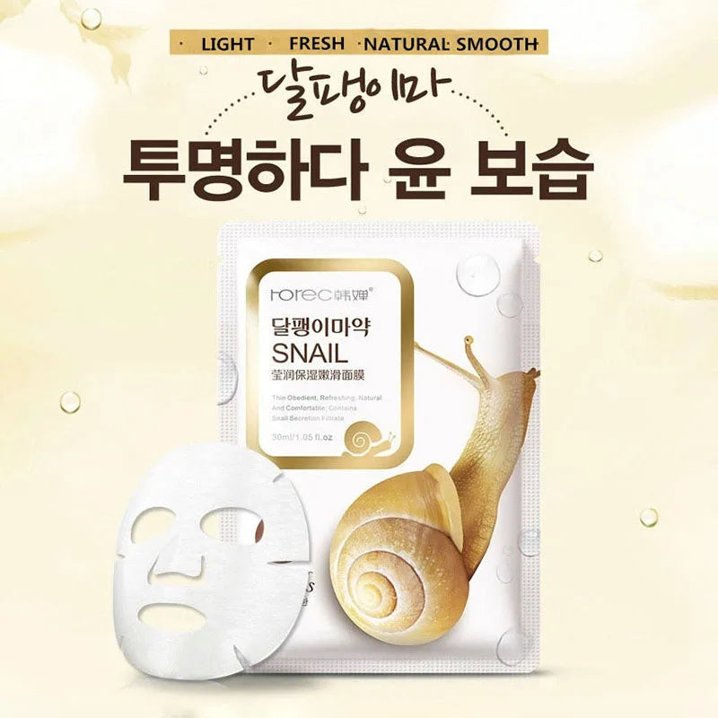 10pcs Snail Moisturizing Face Masks – Oil Control, Hydrating & Skin Replenishing Korean Skincare