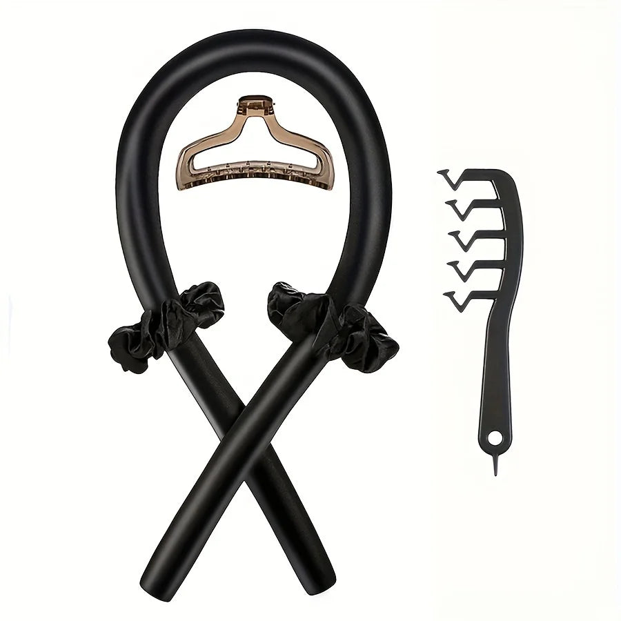 5PCS Heatless Hair Styling Set – 4-in-1 Curling Kit with Hair Stick, Headbands, Clips & Wide-Tooth Comb for DIY Styling