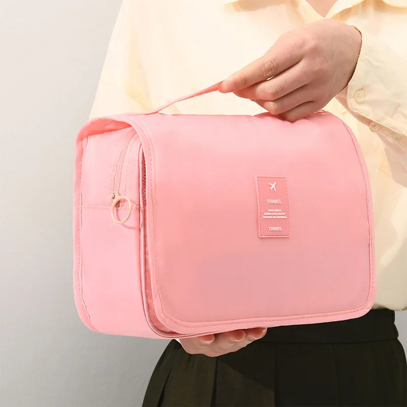 Waterproof Travel Makeup Bag – High-Quality Cosmetic & Toiletry Organizer with Hook for Women
