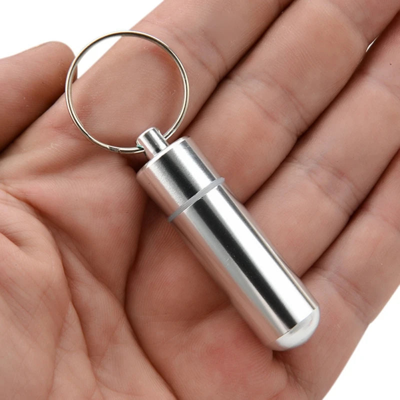 Waterproof Aluminum Pill Box – Portable Medicine Case with Keychain for Travel, Outdoor, and Emergency Use