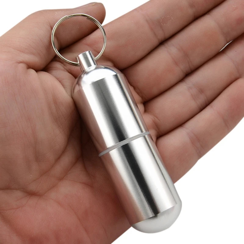 Waterproof Aluminum Pill Box – Portable Medicine Case with Keychain for Travel, Outdoor, and Emergency Use