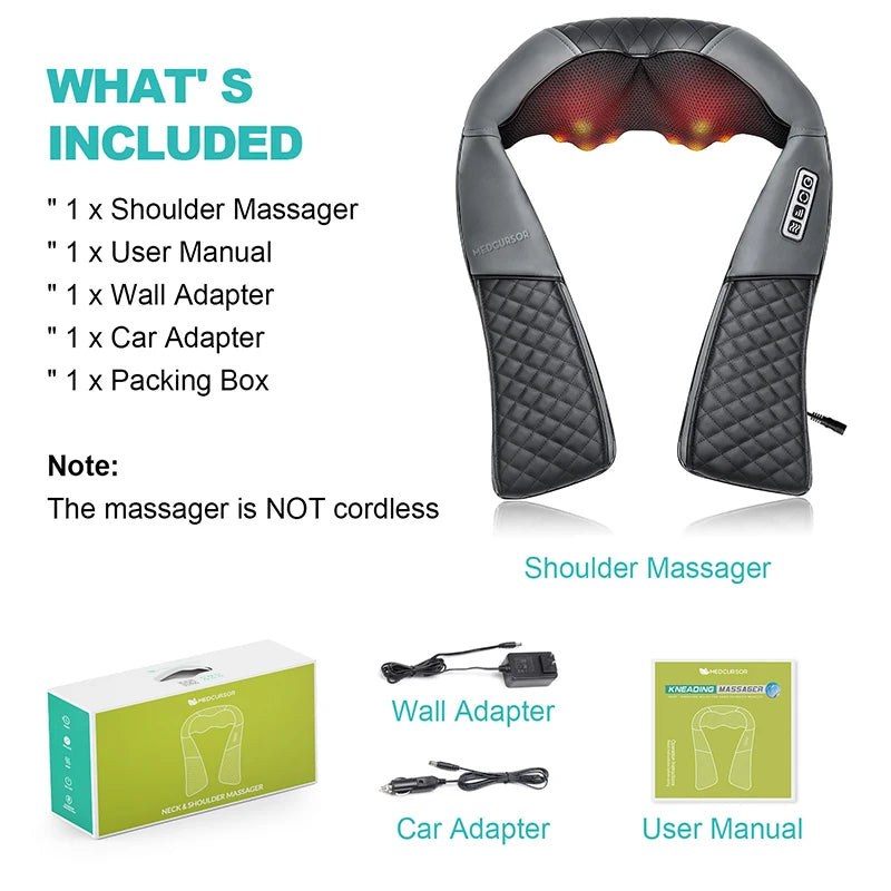 Medcursor Electric Neck and Back Massager – Kneading Massage Pillow with Heat for Neck, Shoulders, and Cervical Pain Relief