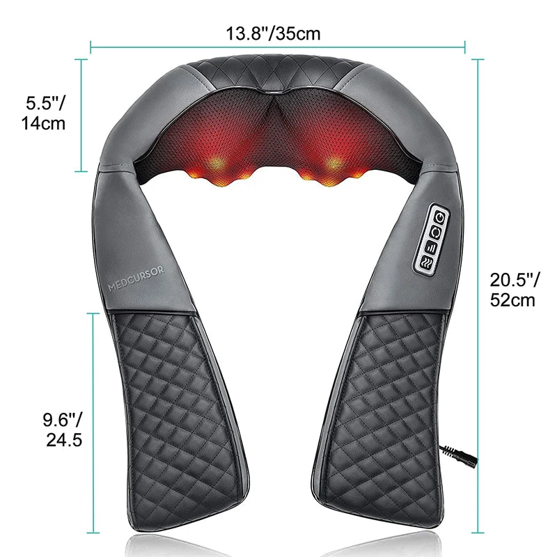 Medcursor Electric Neck and Back Massager – Kneading Massage Pillow with Heat for Neck, Shoulders, and Cervical Pain Relief
