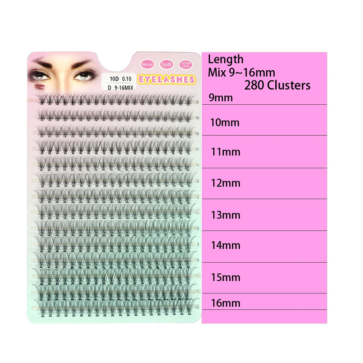 280 PCS DIY Lash Clusters – Individual Eyelash Extensions 10D/20D/30D/40D D Curl 9–16mm