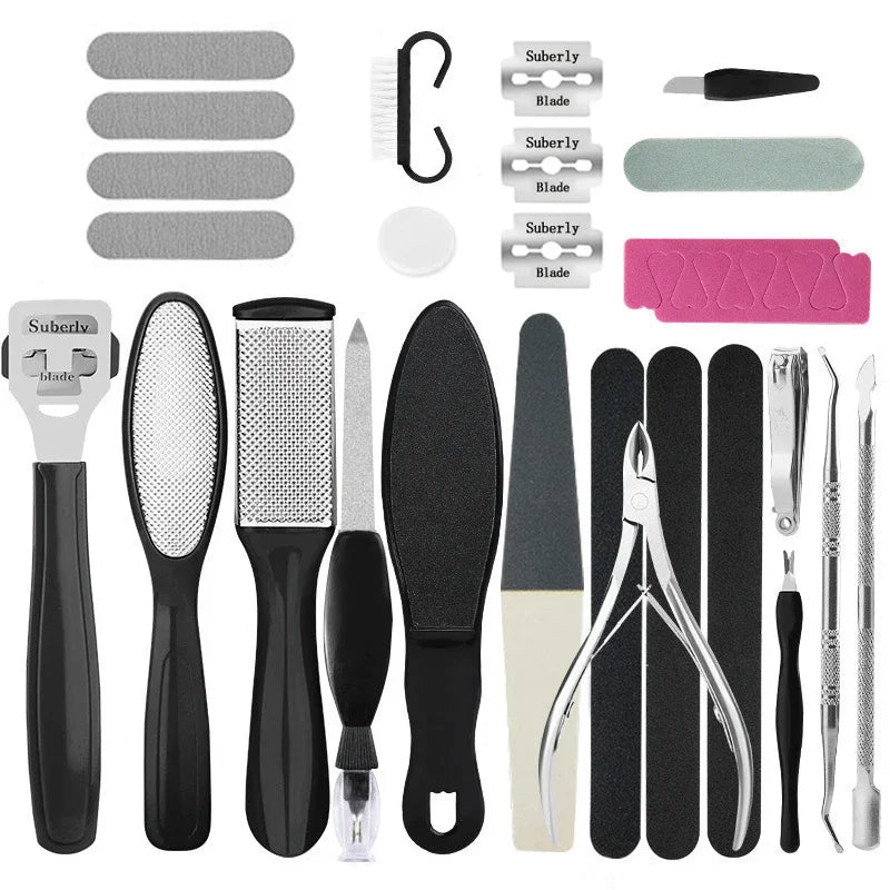 27PCS Pedicure & Manicure Foot Care Kit – Stainless Steel Tools for Callus Removal, Peeling, Exfoliating & Foot Scrubbing