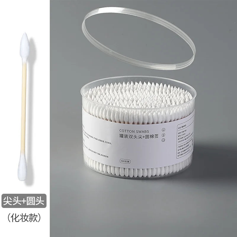 500pcs Double-Head Wooden Cotton Swabs – Makeup & Ear Cleaning Cotton Buds for Nose, Ears, Lipstick Application, and Beauty Tools