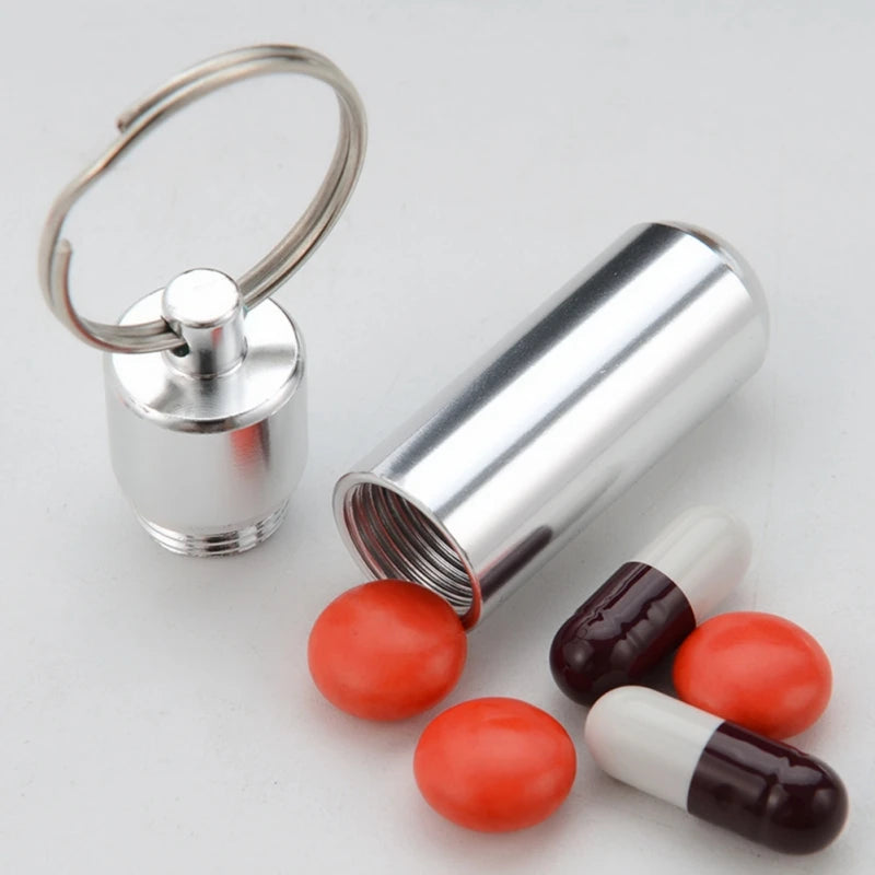 Waterproof Aluminum Pill Box – Portable Medicine Case with Keychain for Travel, Outdoor, and Emergency Use