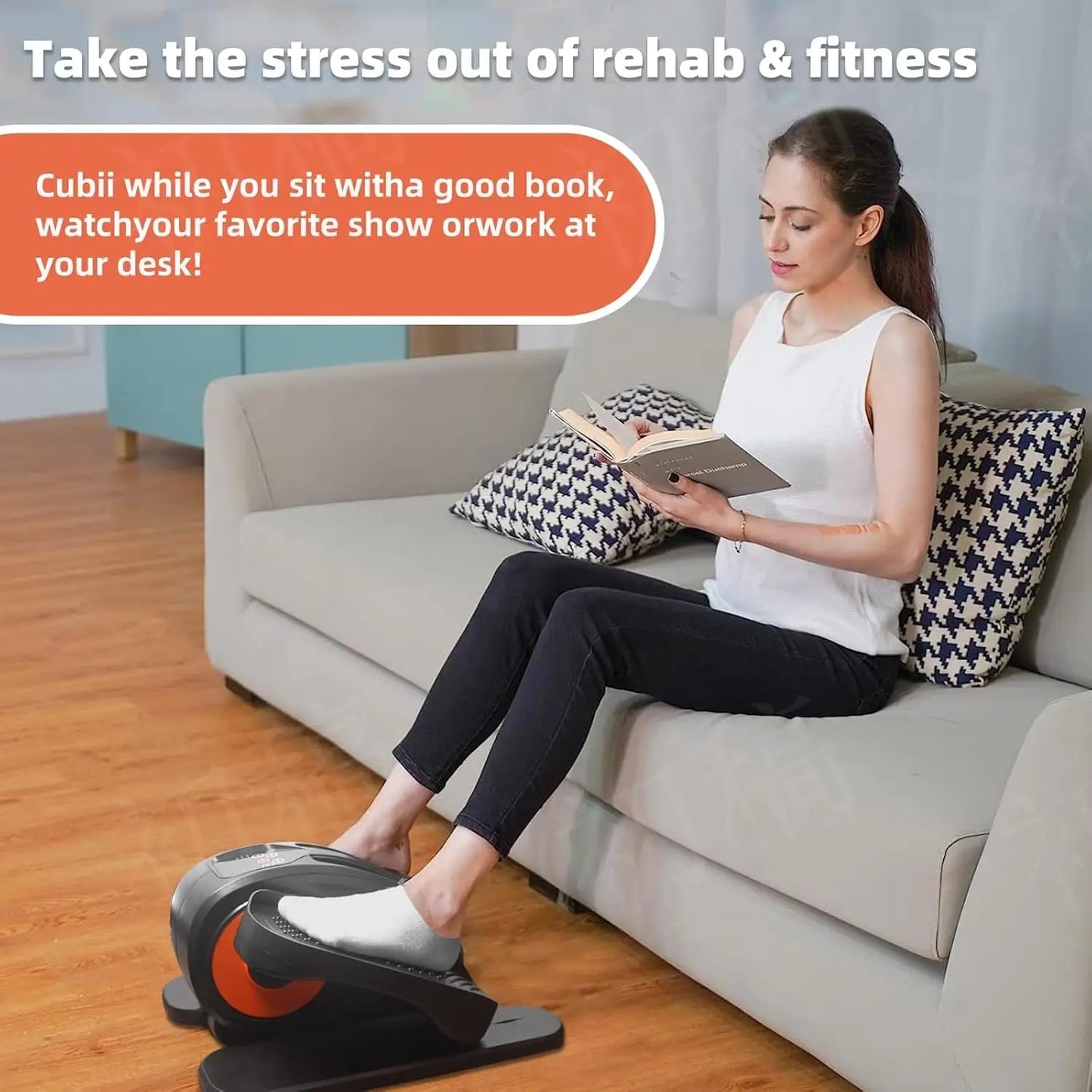 Under Desk Elliptical - Portable Leg Exerciser for Seniors, Compact Seated Elliptical with Remote Control, LCD Display Electric