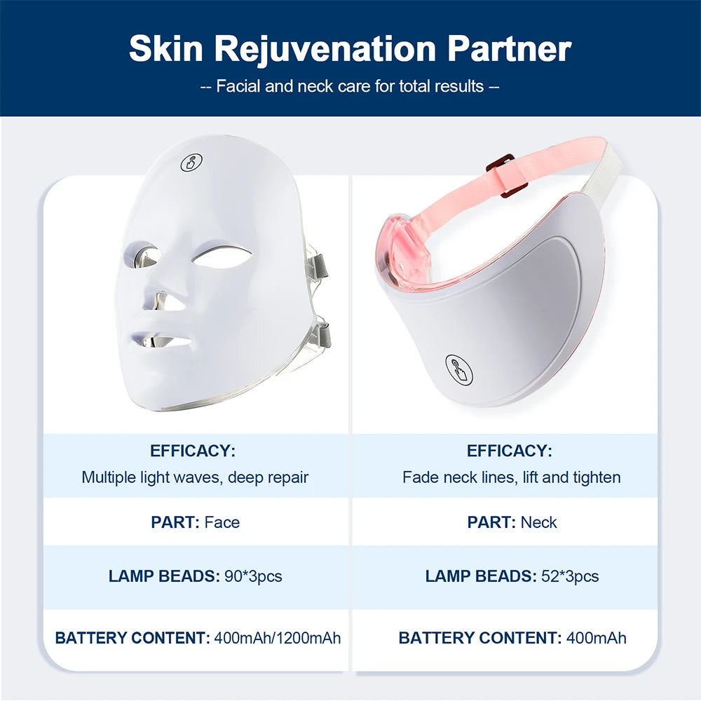 Rechargeable 7-Color LED Facial & Neck Beauty Massager – Skin Rejuvenation & Toning Device