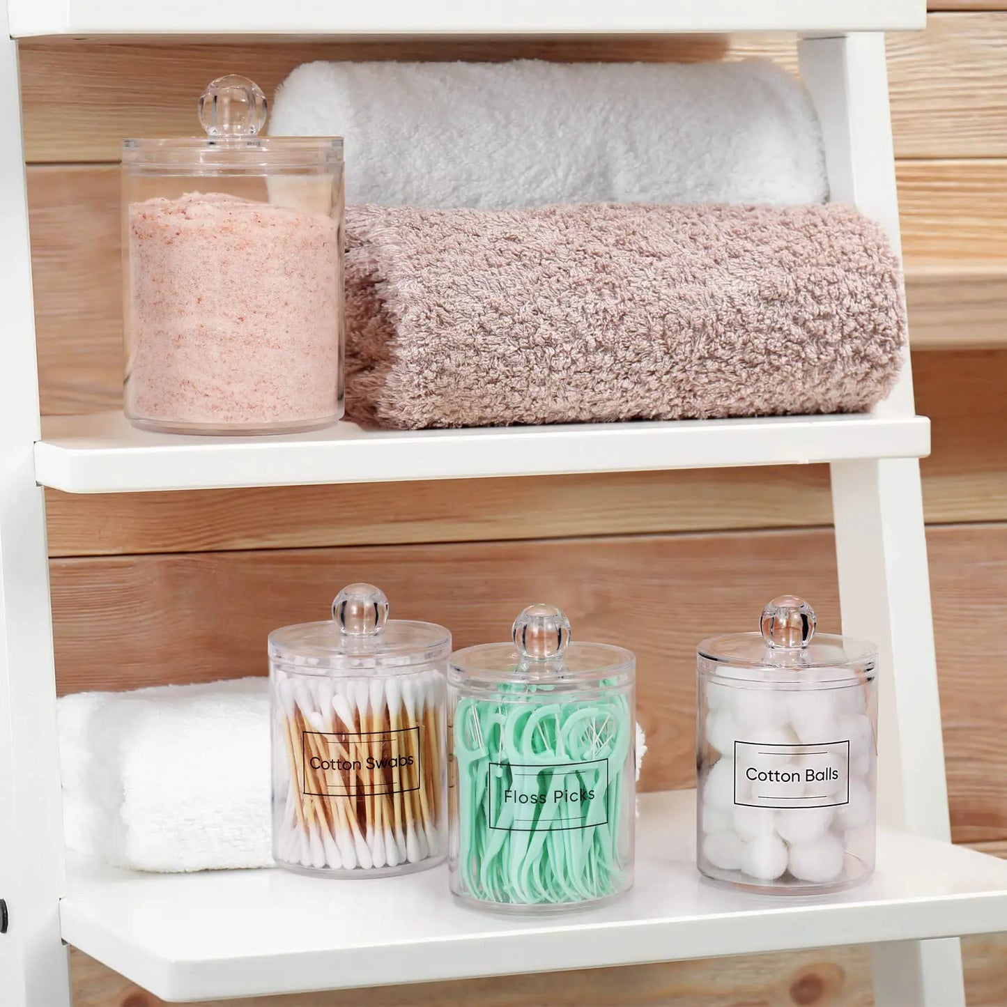 4 Pack Clear Acrylic Qtip Holder Dispenser – Cotton Swab, Ball, Pad & Floss Pick Storage Containers for Bathroom & Vanity Organizer