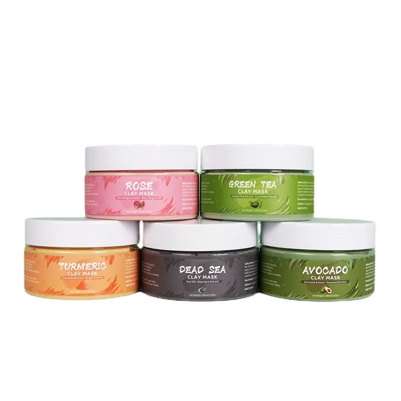 Turmeric, Green Tea, Rose & Avocado Clay Facial Mask – Hydrating, Brightening & Blackhead Removal Mud Skincare Treatment