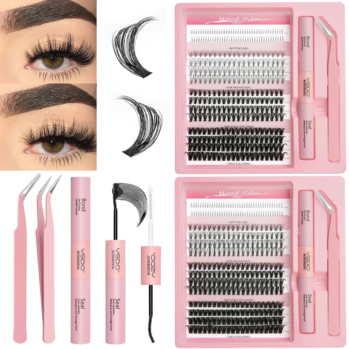 DIY Lash Clusters Extension Kit – Individual Eyelash Set (5–16mm) with Bond, Seal & Applicator Tool