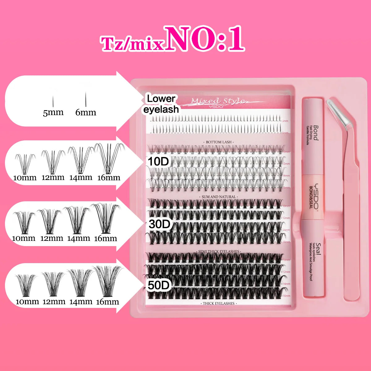 DIY Lash Clusters Extension Kit – Individual Eyelash Set (5–16mm) with Bond, Seal & Applicator Tool
