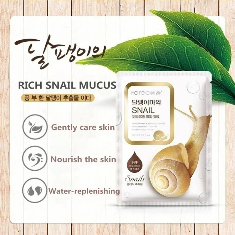 10pcs Snail Moisturizing Face Masks – Oil Control, Hydrating & Skin Replenishing Korean Skincare