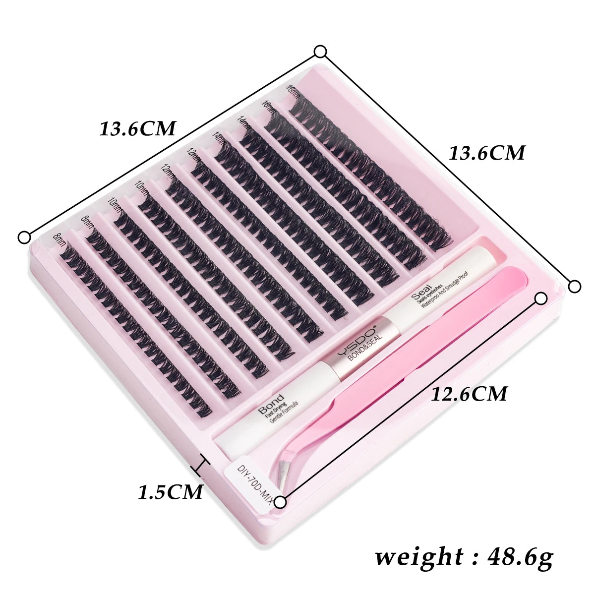 DIY Lash Clusters Extension Kit – Individual Eyelash Set (5–16mm) with Bond, Seal & Applicator Tool