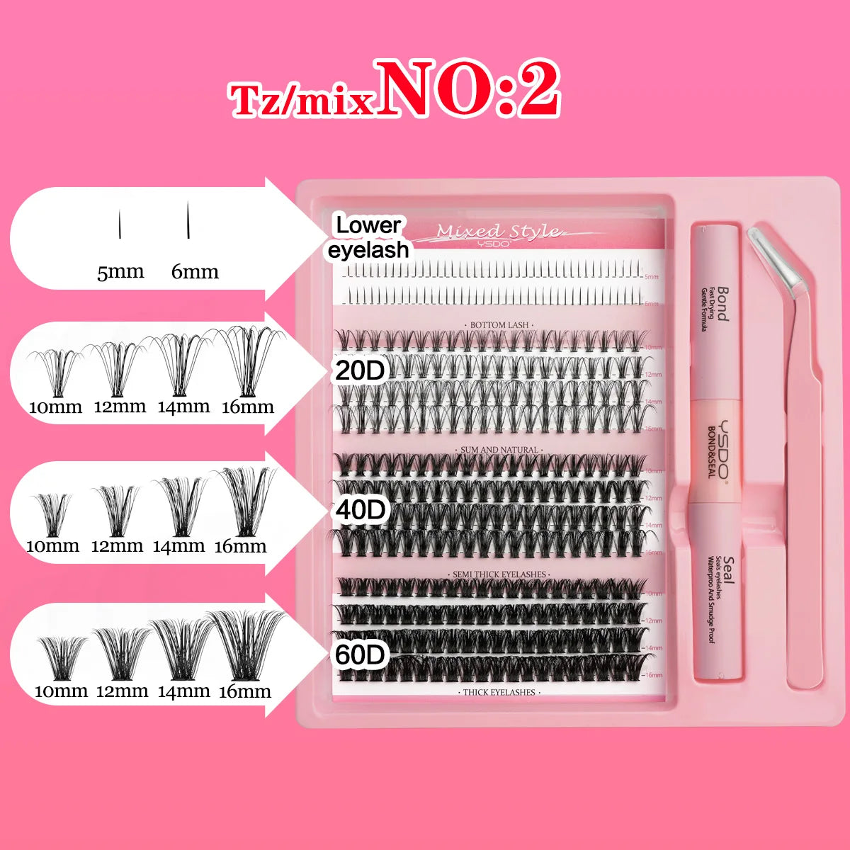 DIY Lash Clusters Extension Kit – Individual Eyelash Set (5–16mm) with Bond, Seal & Applicator Tool
