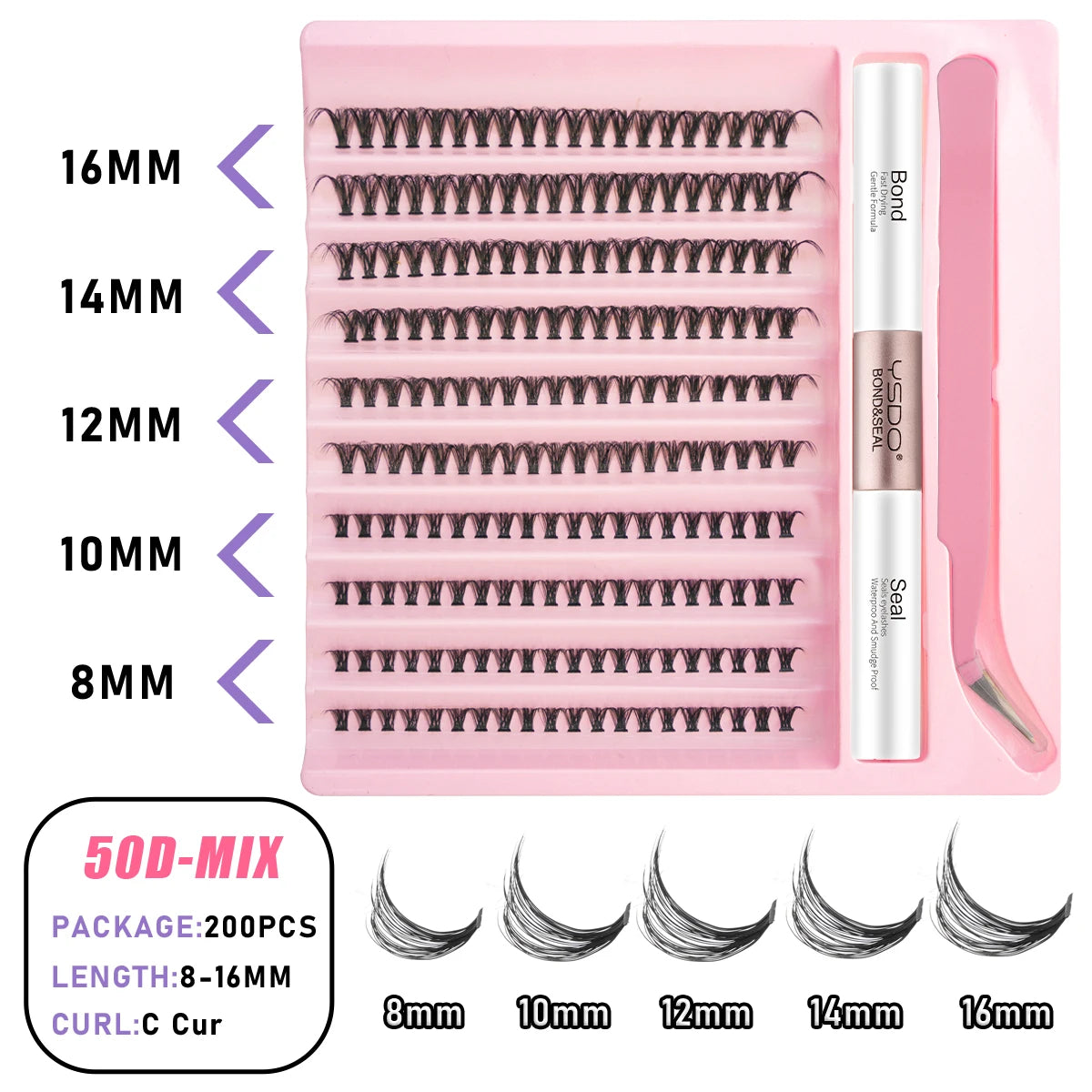 DIY Lash Clusters Extension Kit – Individual Eyelash Set (5–16mm) with Bond, Seal & Applicator Tool