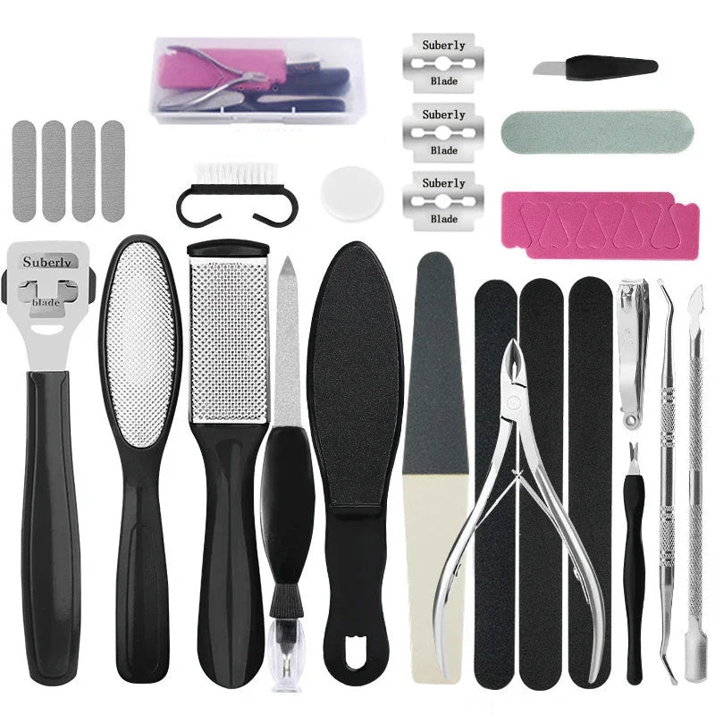 27PCS Pedicure & Manicure Foot Care Kit – Stainless Steel Tools for Callus Removal, Peeling, Exfoliating & Foot Scrubbing