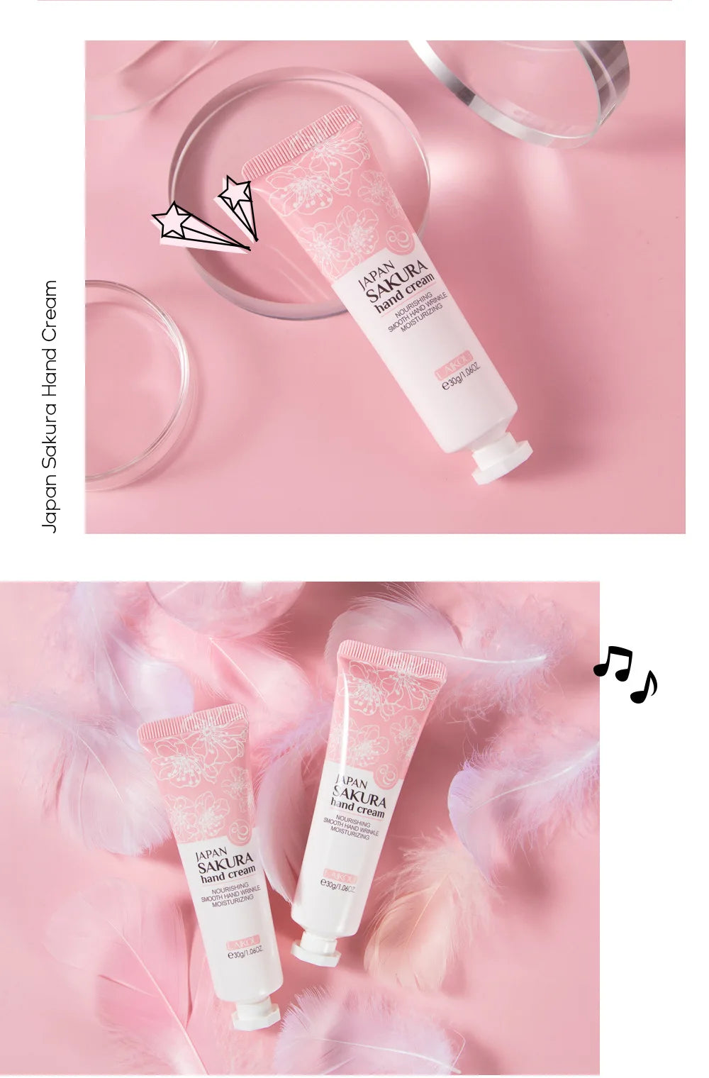 LAIKOU Sakura Hand Cream – Whitening, Anti-Wrinkle, Moisturizing, Anti-Crack, 30g Korean Skincare
