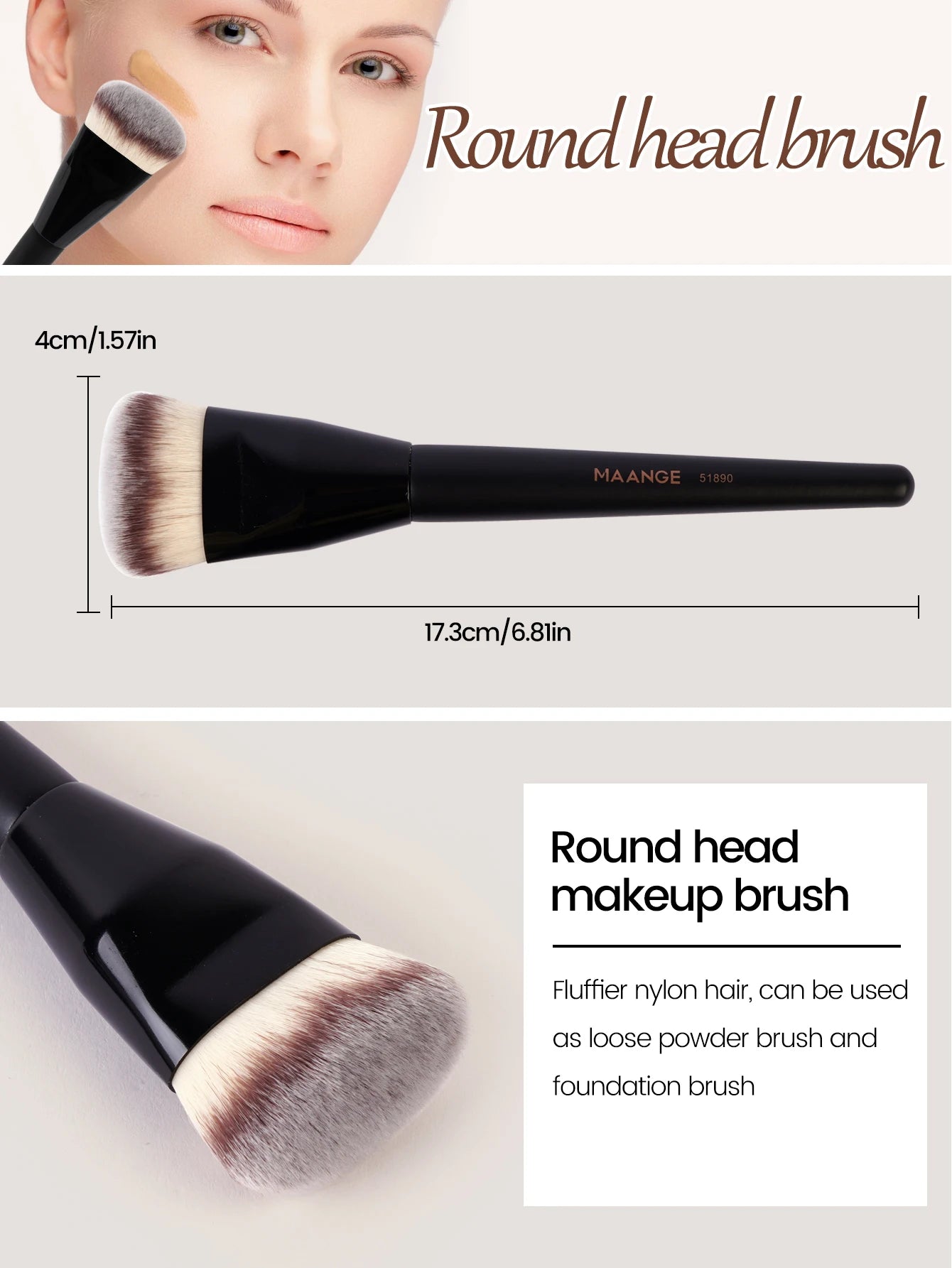 MAANGE Premium Quality 3-Piece Makeup Brush Set – Angle, Round, Flat Head Foundation Brushes with Soft Bristles & Storage Box