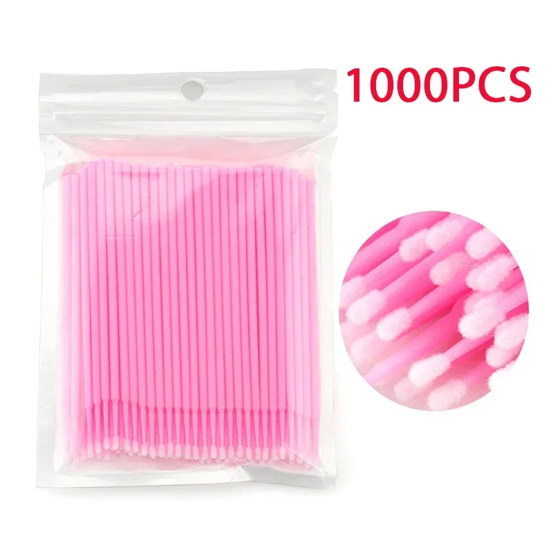500/1000PCS Eyelash Cleaning Brushes – Colorful Crystal Handle Micro Brushes for Lash Extension Care, Makeup Removal, and Beauty Tools