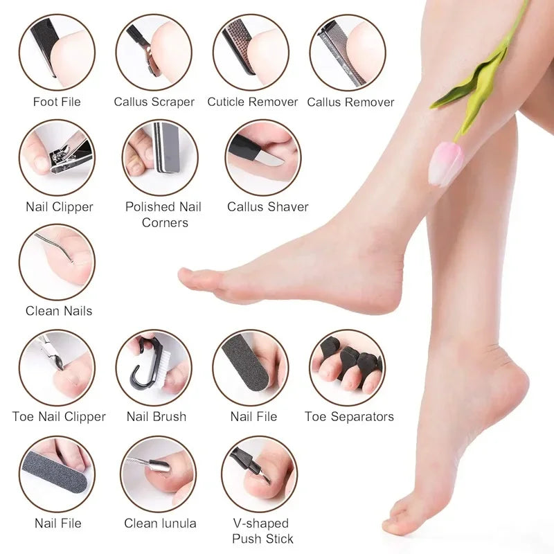 27PCS Pedicure & Manicure Foot Care Kit – Stainless Steel Tools for Callus Removal, Peeling, Exfoliating & Foot Scrubbing