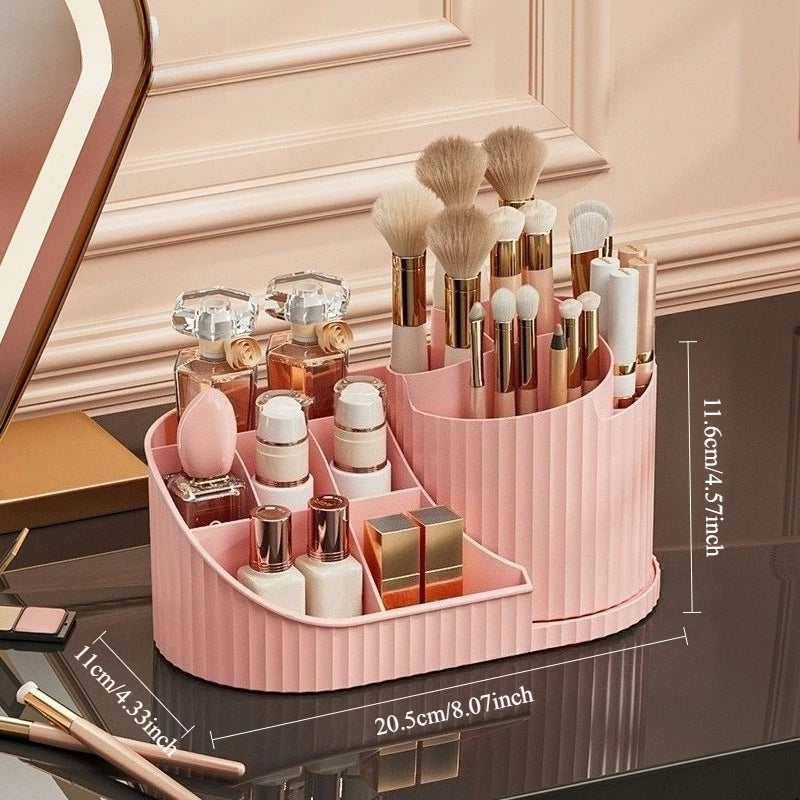 Rotating Makeup Organizer – Dustproof Cosmetic Storage Carousel for Lipsticks, Brushes & Beauty Tools