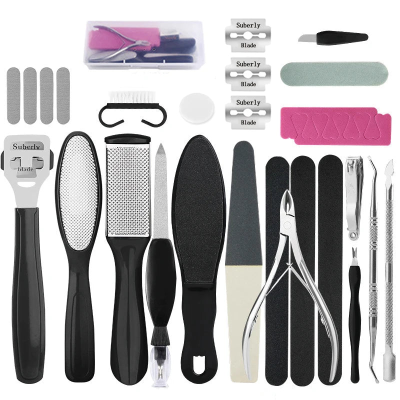 27PCS Pedicure & Manicure Foot Care Kit – Stainless Steel Tools for Callus Removal, Peeling, Exfoliating & Foot Scrubbing