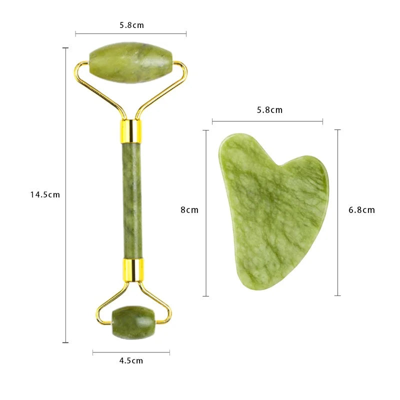 2PCS Gua Sha Facial Stone & Roller Set – Natural Stone Face Massager Tools for Skin Lifting, Toning & Relaxation (Model: LBHL07)