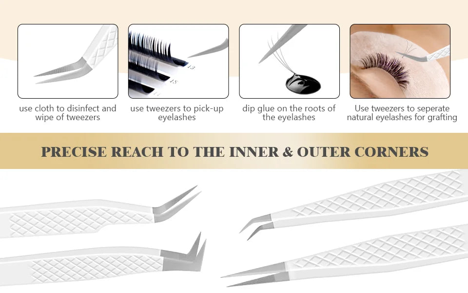 Eyelash Extension Tweezers with Fiber Tips – High-Precision, Anti-Static Lash Tools for Makeup Artists