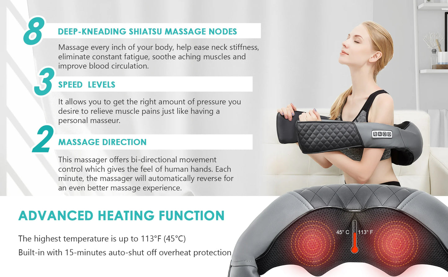 Medcursor Electric Neck and Back Massager – Kneading Massage Pillow with Heat for Neck, Shoulders, and Cervical Pain Relief