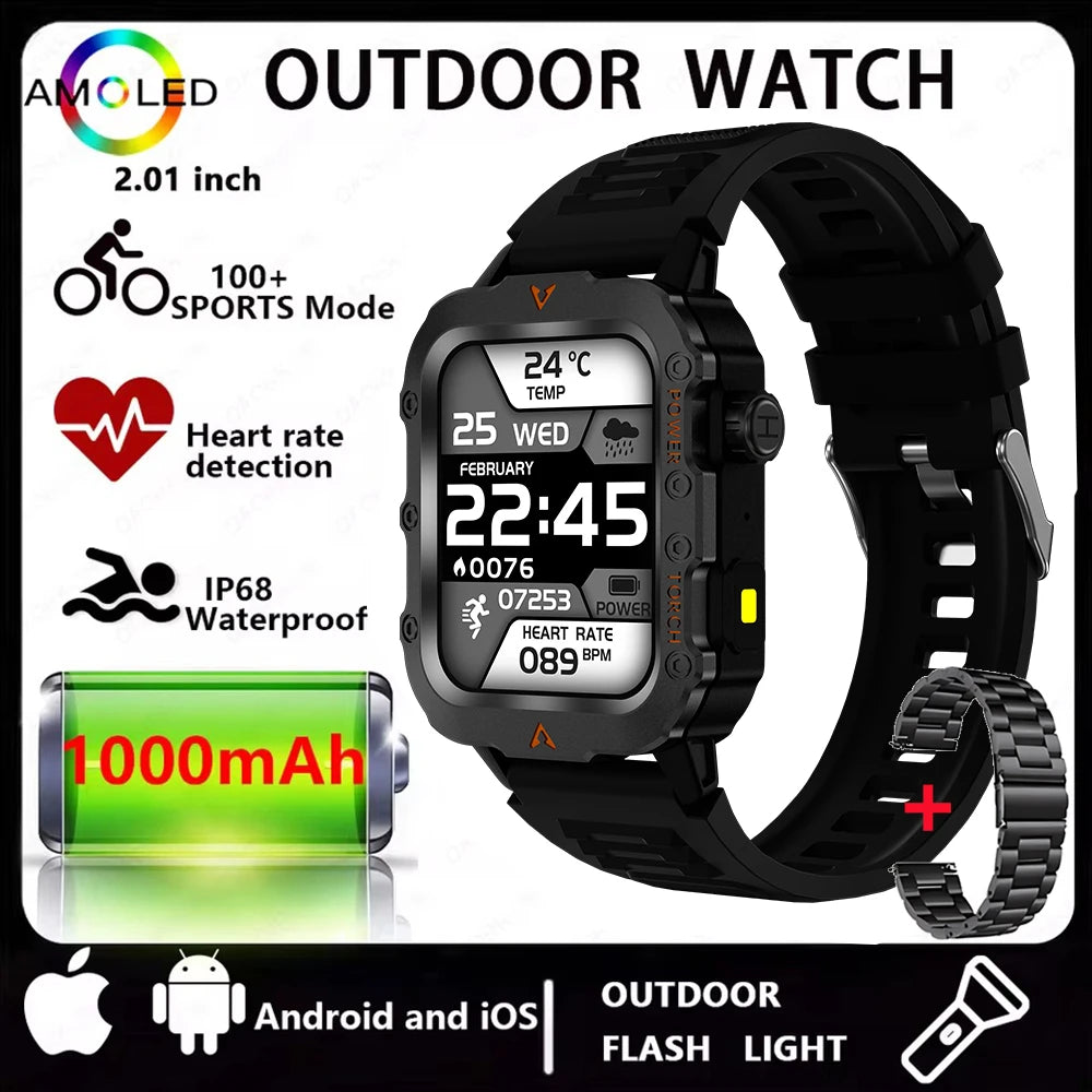 Men’s Bluetooth Smart Watch with LED Flashlight | Call & Message Alerts | Fitness & Activity Tracker | Life Waterproof | Android & iOS