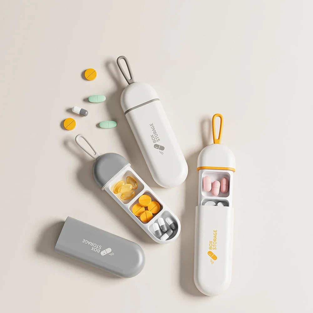 Portable 3-Compartment Colorful Pill Box – Travel Medicine Case with Pill Splitter | Compact & Easy-to-Carry Organizer