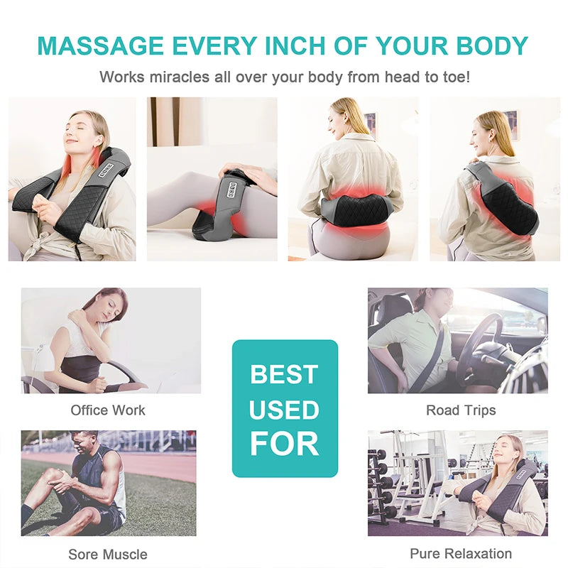 Medcursor Electric Neck and Back Massager – Kneading Massage Pillow with Heat for Neck, Shoulders, and Cervical Pain Relief