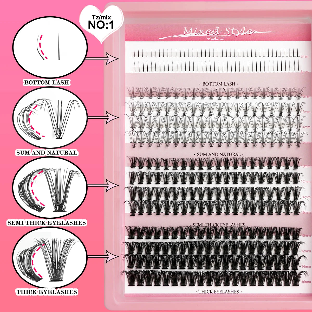DIY Lash Clusters Extension Kit – Individual Eyelash Set (5–16mm) with Bond, Seal & Applicator Tool