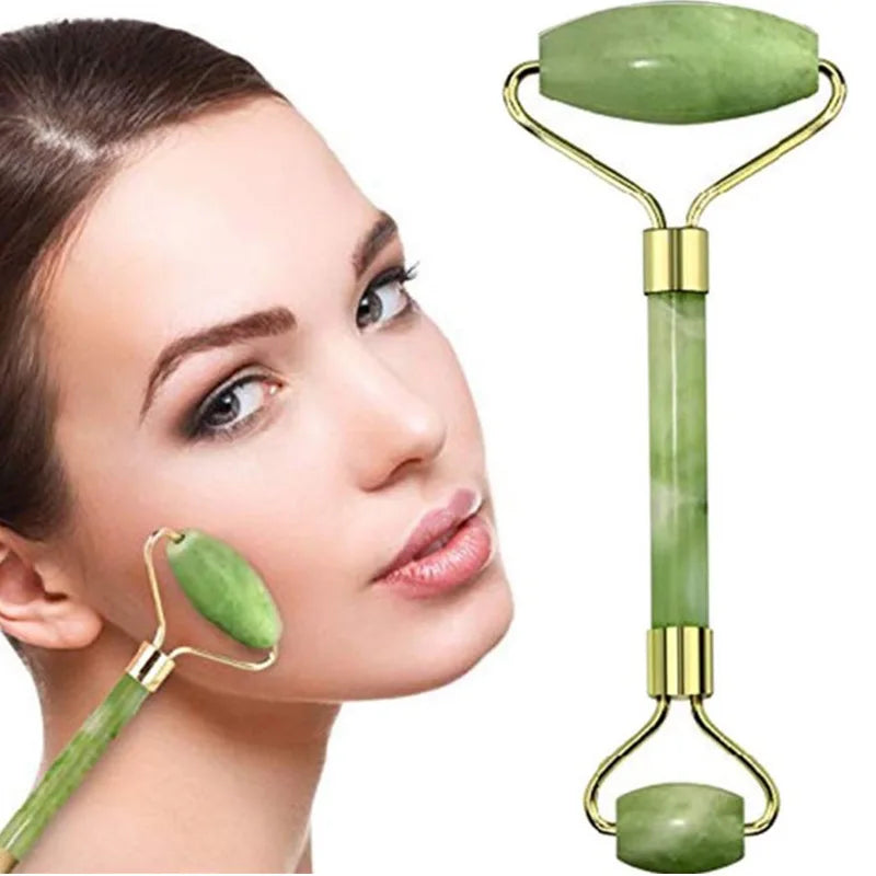 2PCS Gua Sha Facial Stone & Roller Set – Natural Stone Face Massager Tools for Skin Lifting, Toning & Relaxation (Model: LBHL07)