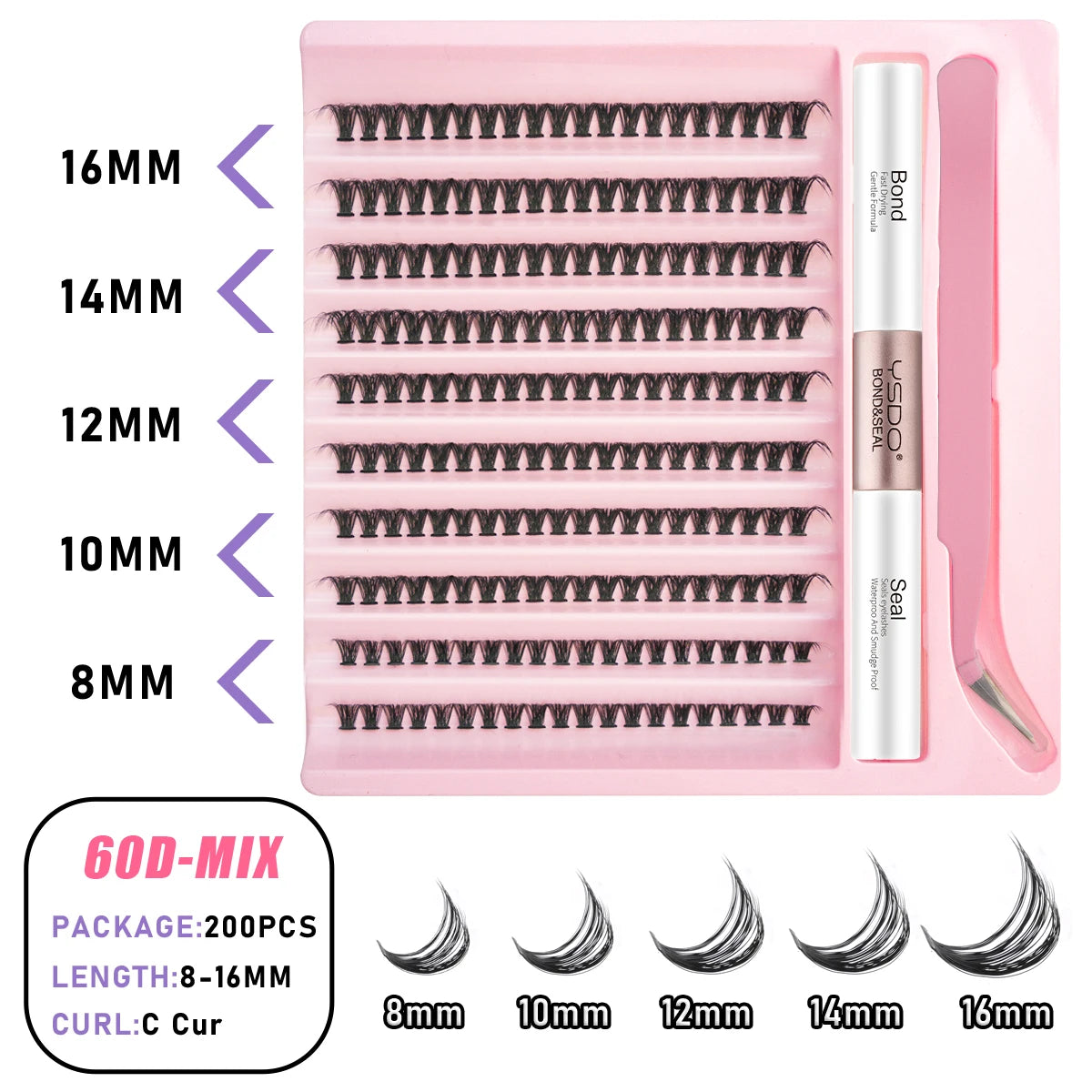DIY Lash Clusters Extension Kit – Individual Eyelash Set (5–16mm) with Bond, Seal & Applicator Tool