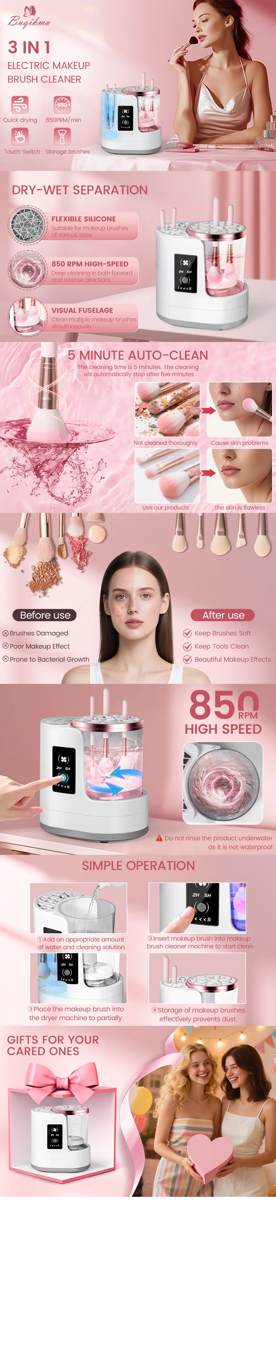 Makeup Brush Cleaner & Dryer – 3-in-1 Automatic Cleaning, Drying & Storage System