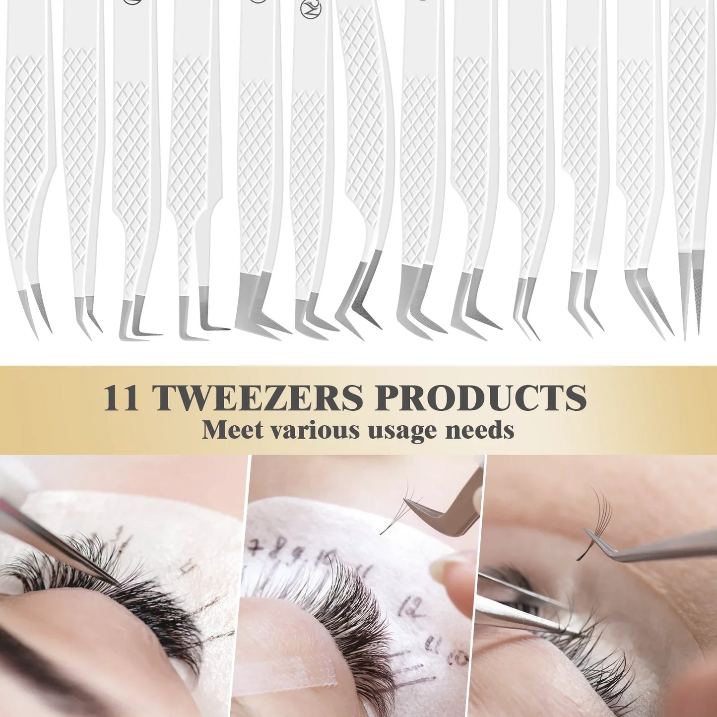 Eyelash Extension Tweezers with Fiber Tips – High-Precision, Anti-Static Lash Tools for Makeup Artists